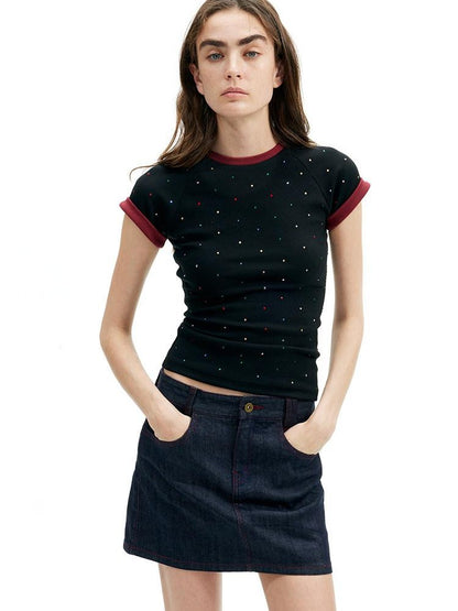 AFTADAWN Gray Black Rhinestone Cross Patchwork Women&
