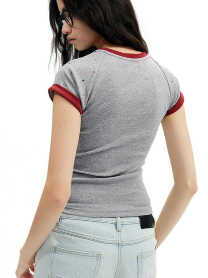 AFTADAWN Gray Black Rhinestone Cross Patchwork Women&