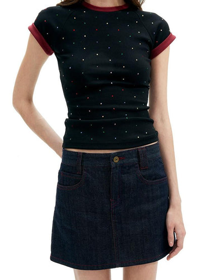 AFTADAWN Gray Black Rhinestone Cross Patchwork Women&