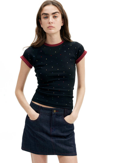 AFTADAWN Gray Black Rhinestone Cross Patchwork Women&