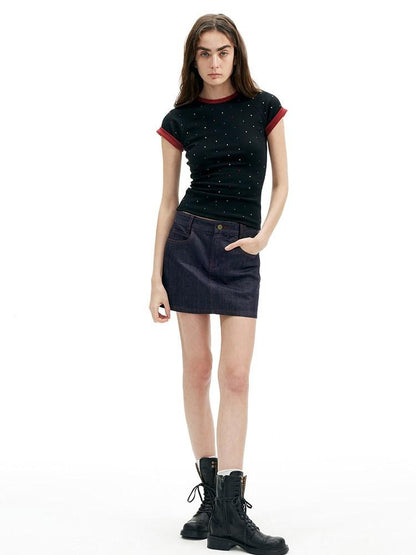 AFTADAWN Gray Black Rhinestone Cross Patchwork Women&