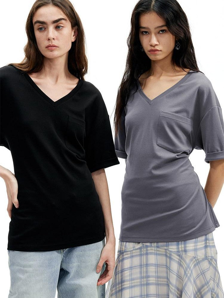 AFTADAWN Gray Black V-neck Two Way Back Hook Button Women&