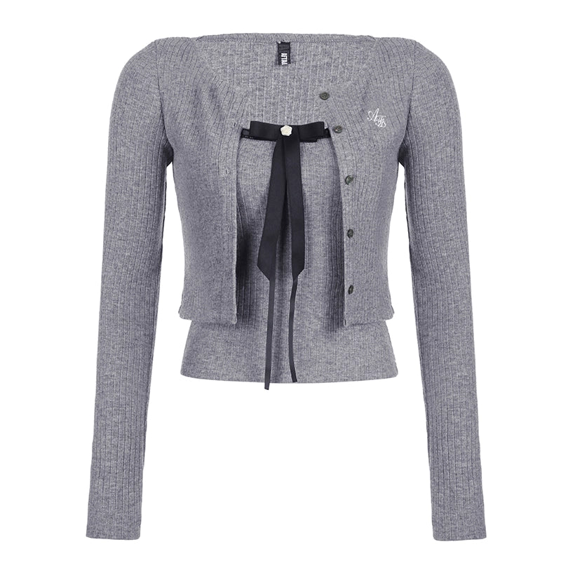 AFTADAWN_Gray_Bow_Tie_Knit_Set_With_Pleated_Skirt_MISSTT