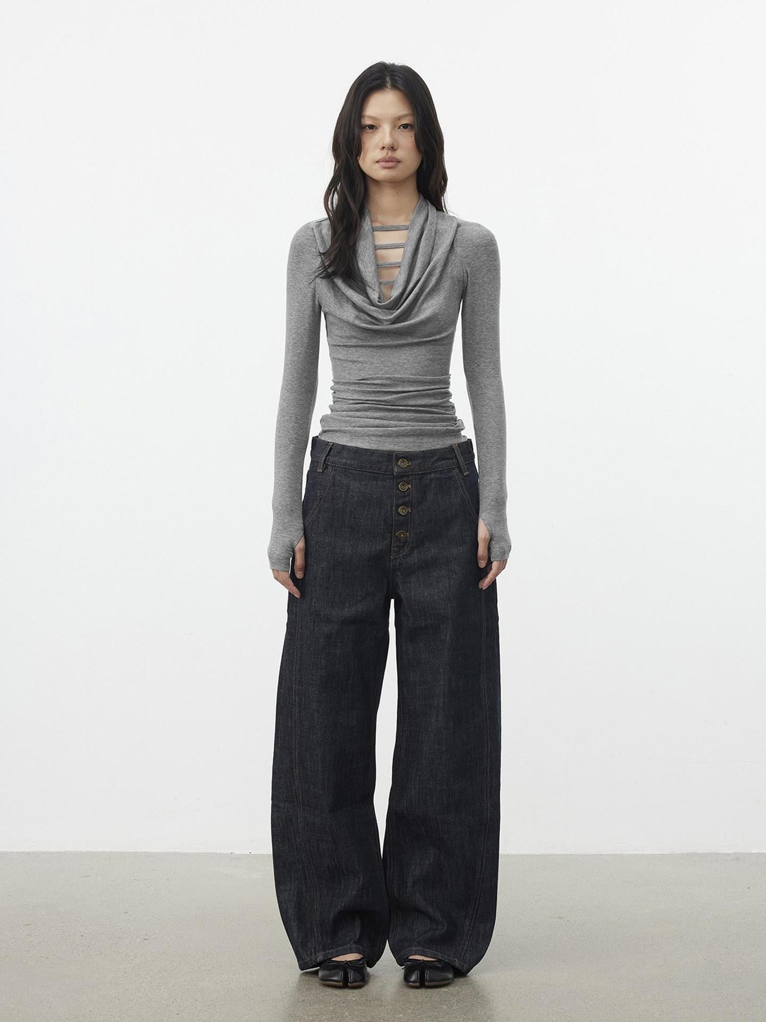 AFTADAWN Gray Cutout Spliced Boatneck Slim Women&