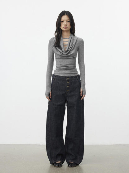 AFTADAWN Gray Cutout Spliced Boatneck Slim Women&