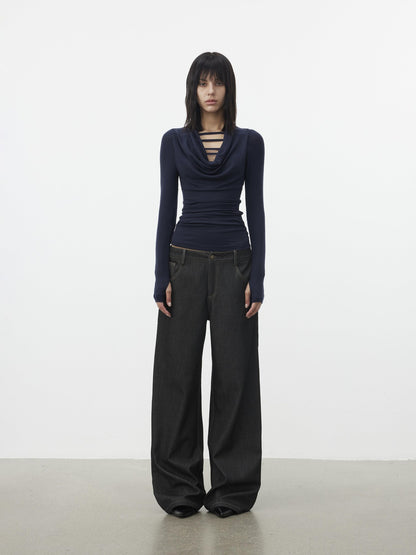 AFTADAWN Gray Cutout Spliced Boatneck Slim Women&