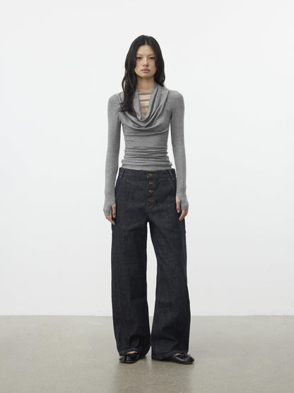 AFTADAWN Gray Cutout Spliced Boatneck Slim Women&