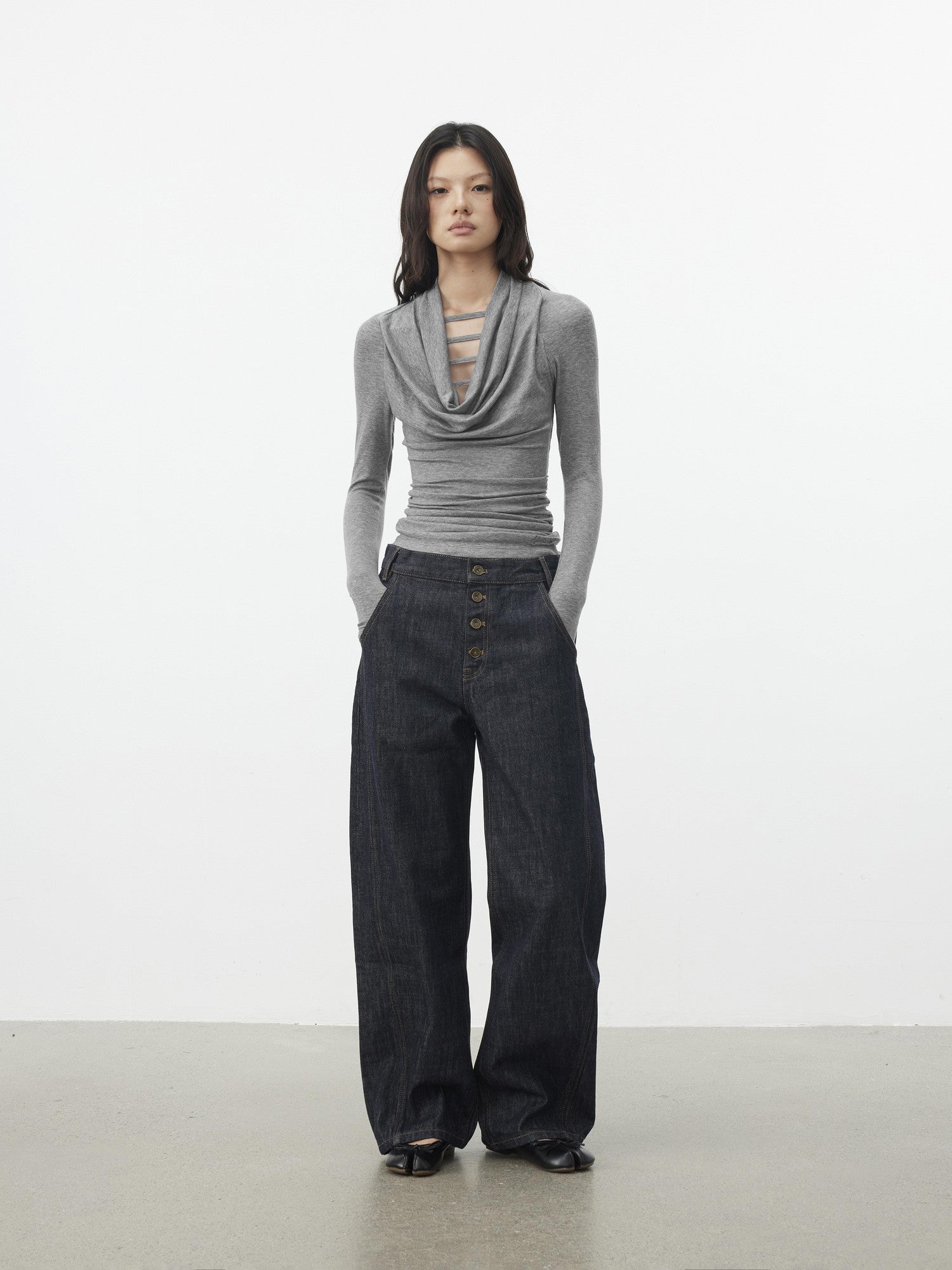 AFTADAWN Gray Cutout Spliced Boatneck Slim Women&