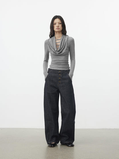 AFTADAWN Gray Cutout Spliced Boatneck Slim Women&