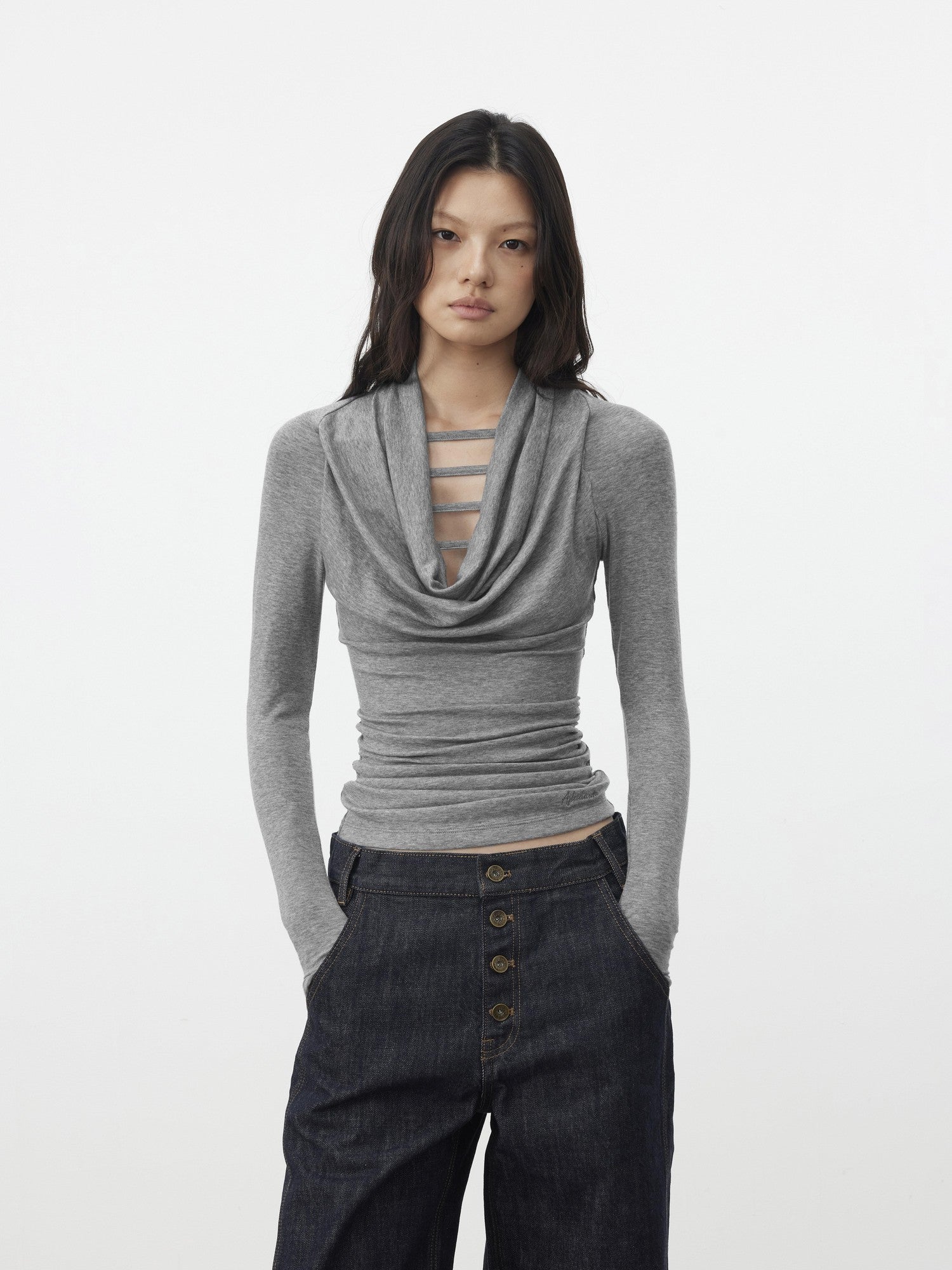 AFTADAWN Gray Cutout Spliced Boatneck Slim Women&
