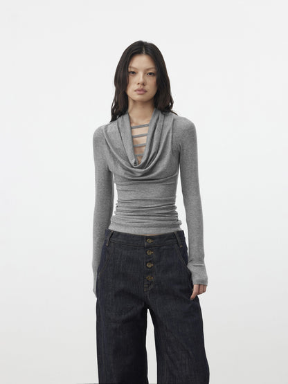 AFTADAWN Gray Cutout Spliced Boatneck Slim Women&