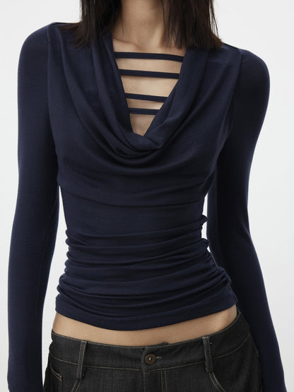 AFTADAWN Gray Cutout Spliced Boatneck Slim Women&