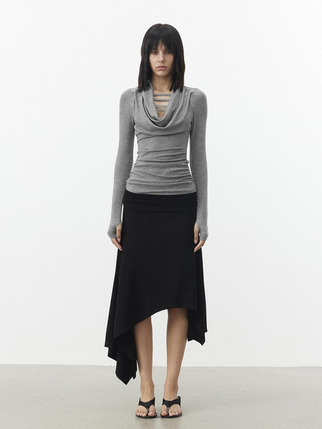 AFTADAWN Gray Cutout Spliced Boatneck Slim Women&