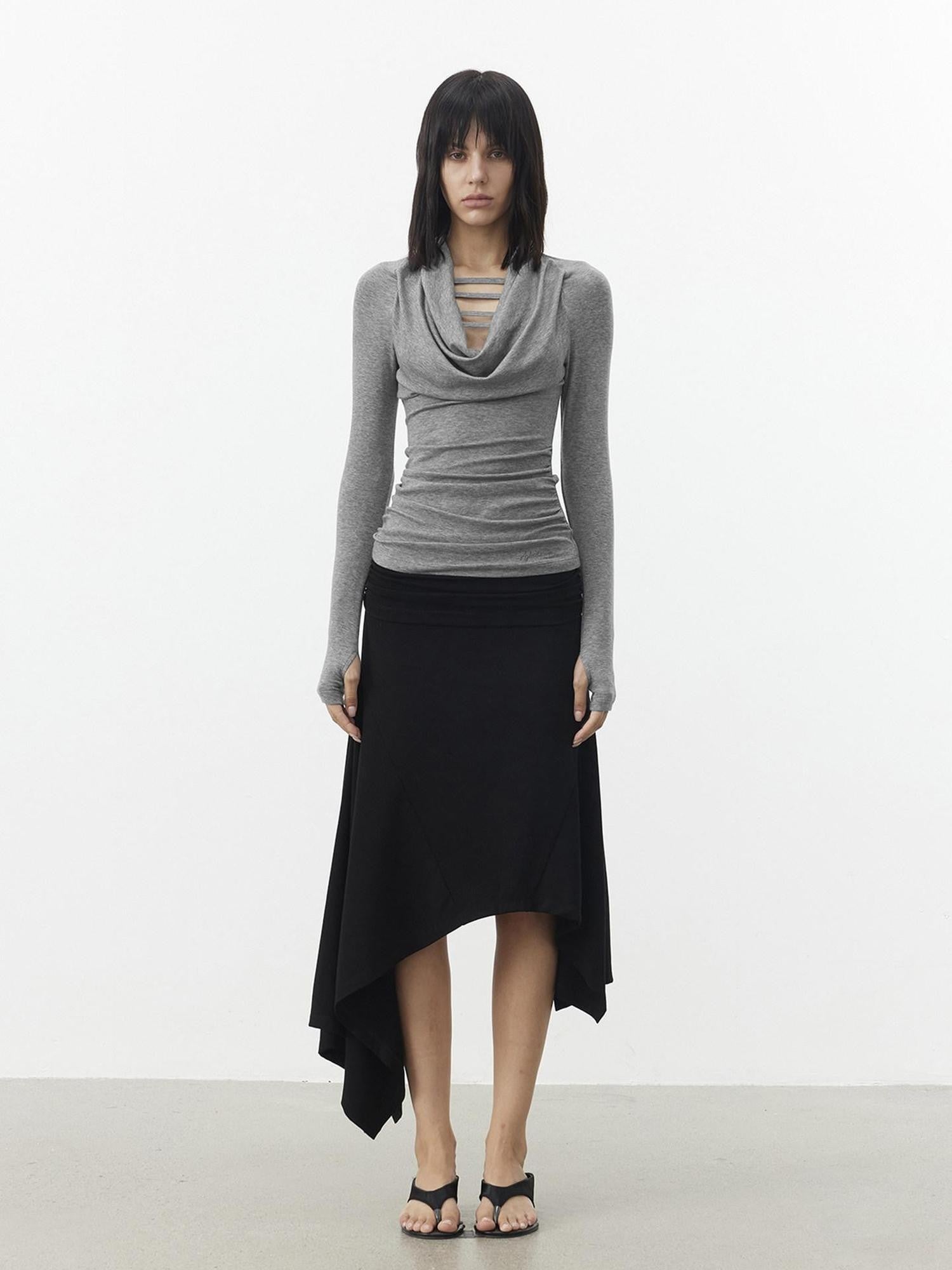 AFTADAWN Gray Cutout Spliced Boatneck Slim Women&