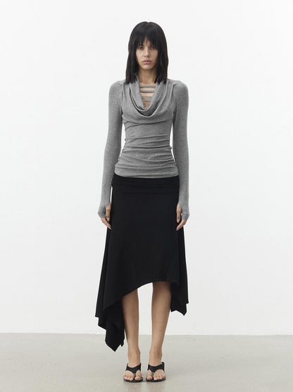 AFTADAWN Gray Cutout Spliced Boatneck Slim Women&
