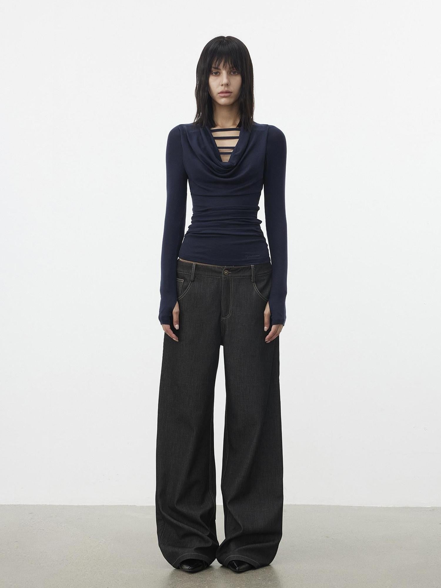 AFTADAWN Gray Cutout Spliced Boatneck Slim Women&