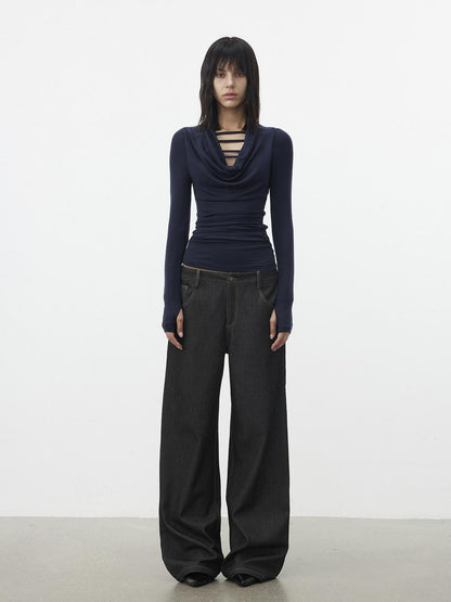 AFTADAWN Gray Cutout Spliced Boatneck Slim Women&