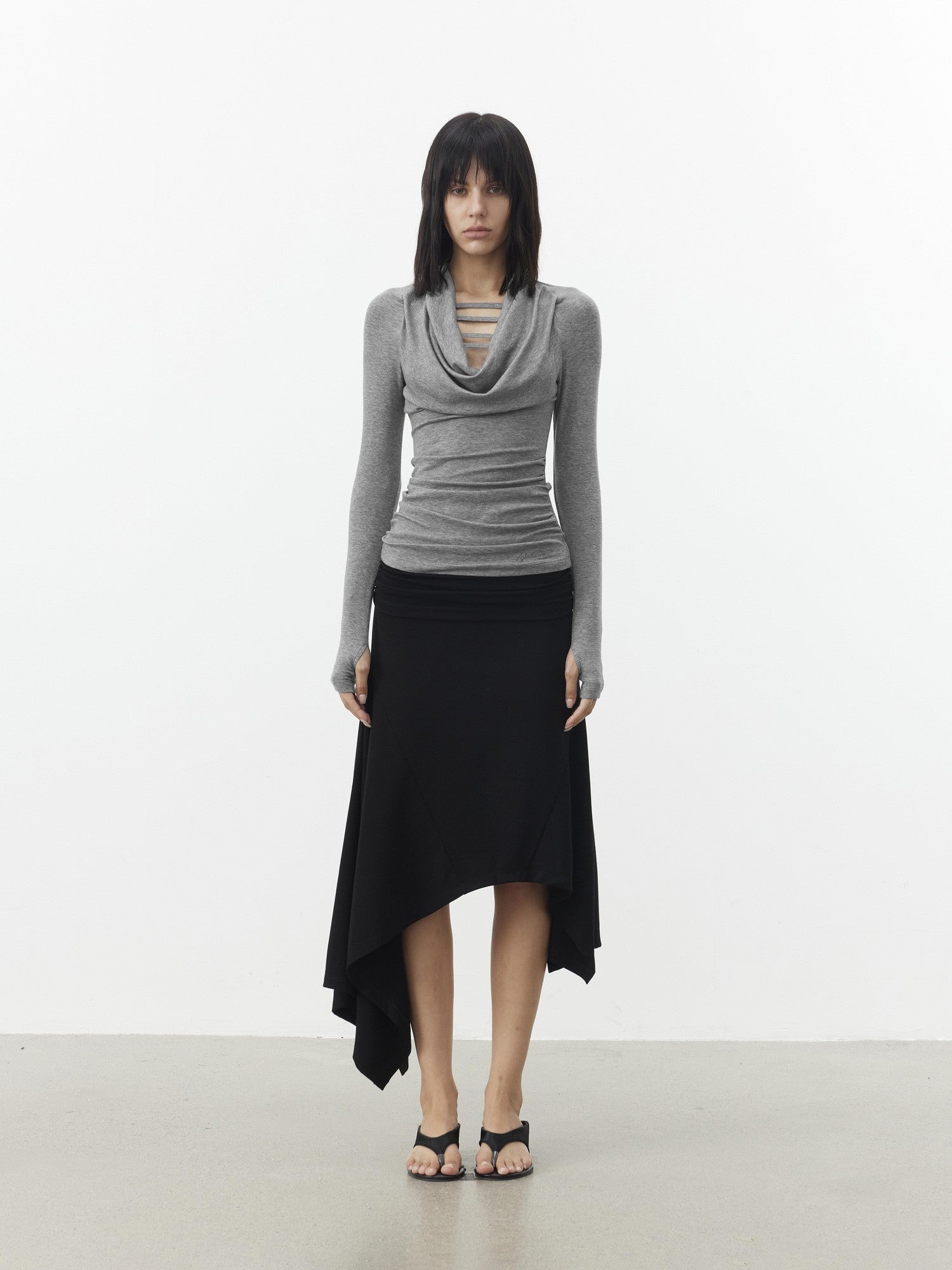 AFTADAWN Gray Cutout Spliced Boatneck Slim Women&