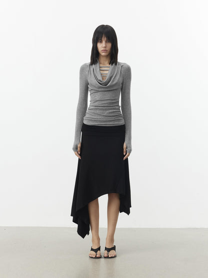 AFTADAWN Gray Cutout Spliced Boatneck Slim Women&