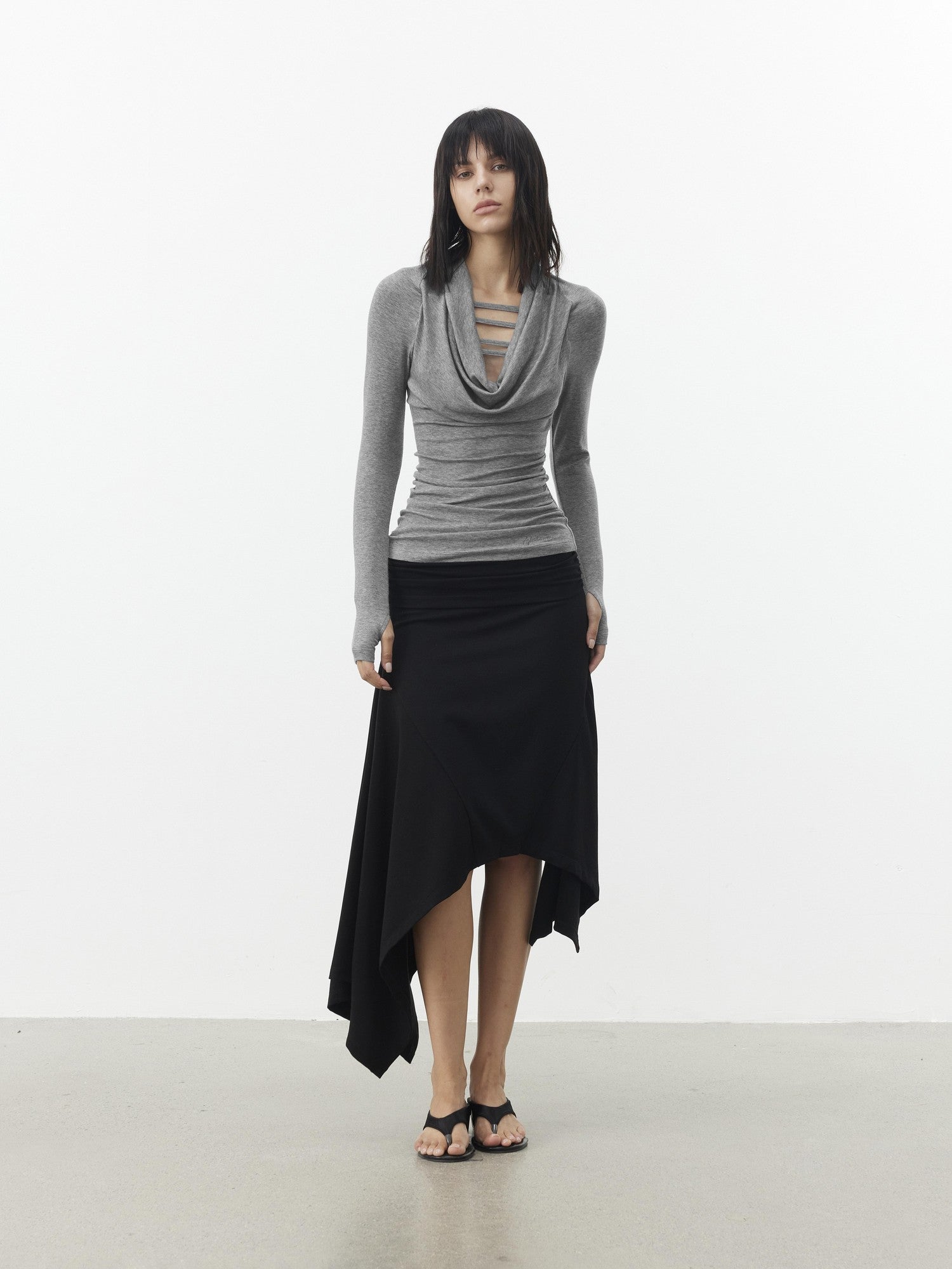 AFTADAWN Gray Cutout Spliced Boatneck Slim Women&