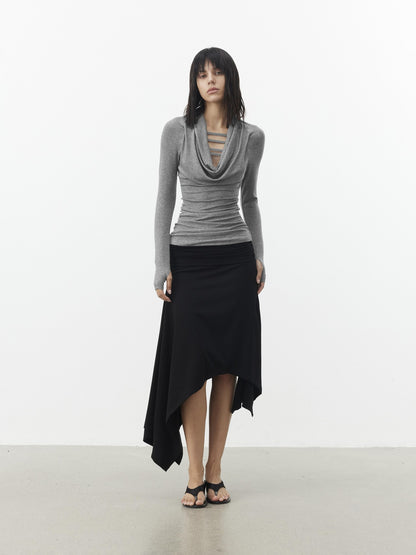 AFTADAWN Gray Cutout Spliced Boatneck Slim Women&