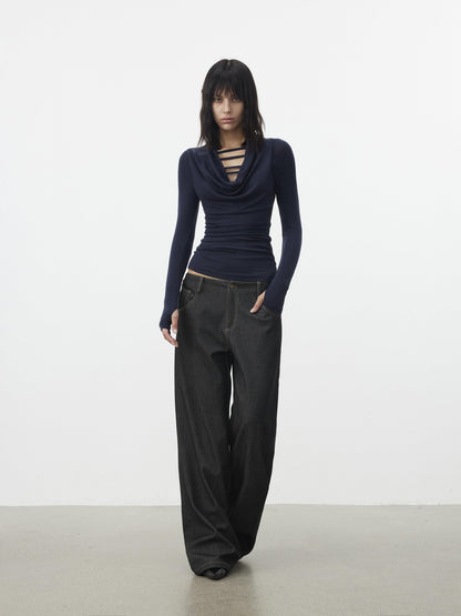 AFTADAWN Gray Cutout Spliced Boatneck Slim Women&