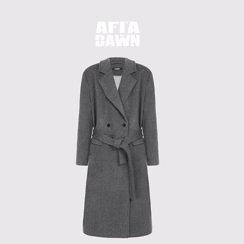 AFTADAWN_Gray_Double_Breasted_Half_Collar_Pocket_Long_Women&