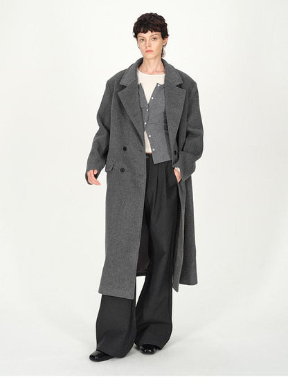 AFTADAWN Gray Double Breasted Half Collar Pocket Long Women&