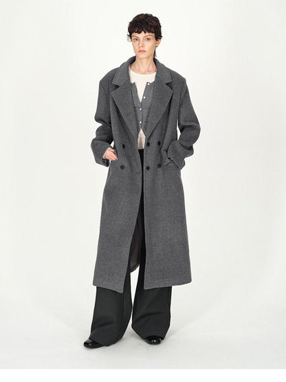 AFTADAWN Gray Double Breasted Half Collar Pocket Long Women&