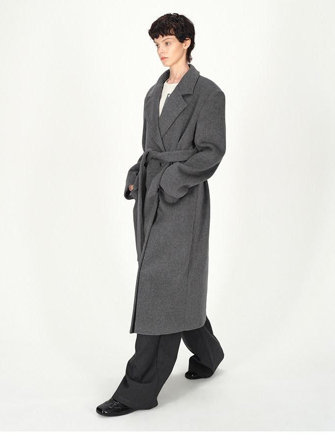 AFTADAWN Gray Double Breasted Half Collar Pocket Long Women&