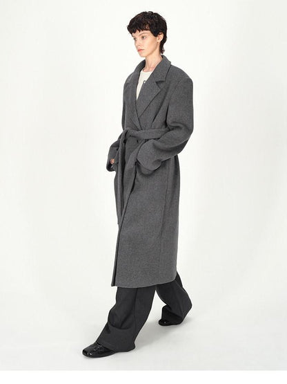 AFTADAWN Gray Double Breasted Half Collar Pocket Long Women&