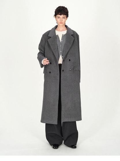AFTADAWN Gray Double Breasted Half Collar Pocket Long Women&