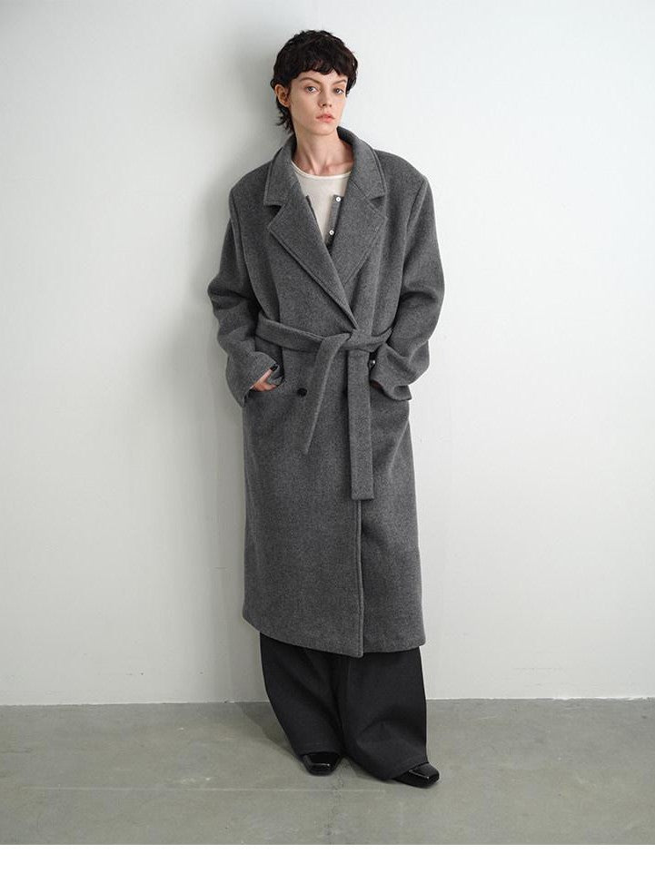 AFTADAWN Gray Double Breasted Half Collar Pocket Long Women&