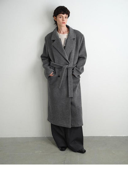 AFTADAWN Gray Double Breasted Half Collar Pocket Long Women&