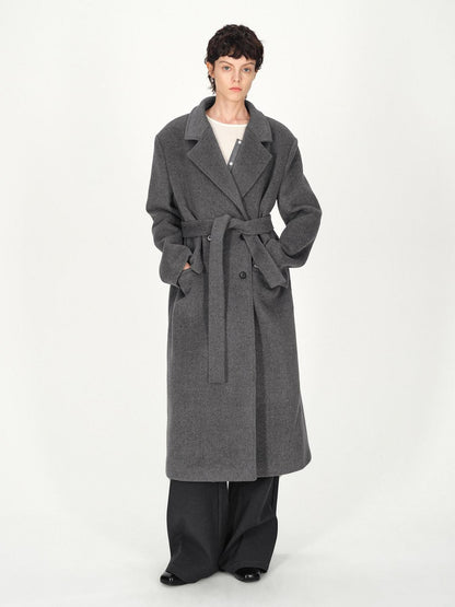 AFTADAWN Gray Double Breasted Half Collar Pocket Long Women&
