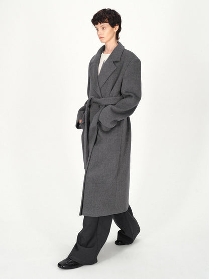 AFTADAWN Gray Double Breasted Half Collar Pocket Long Women&