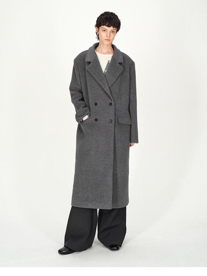 AFTADAWN Gray Double Breasted Half Collar Pocket Long Women&