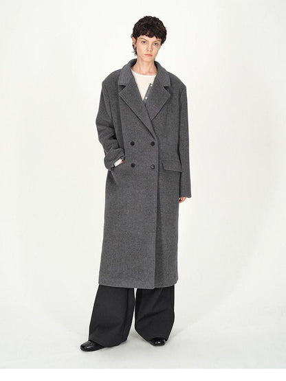 AFTADAWN Gray Double Breasted Half Collar Pocket Long Women&