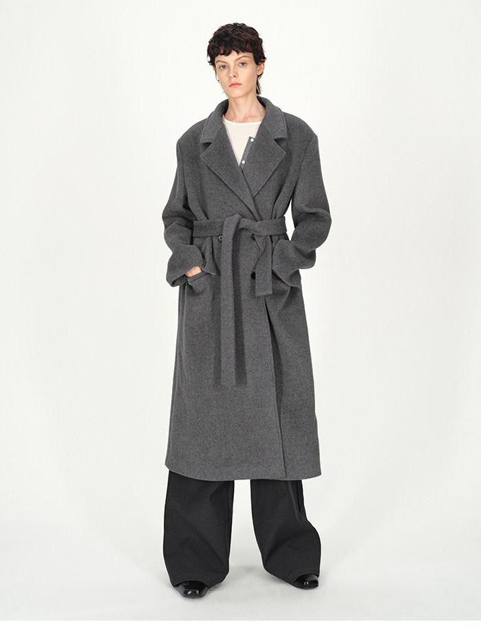 AFTADAWN Gray Double Breasted Half Collar Pocket Long Women&
