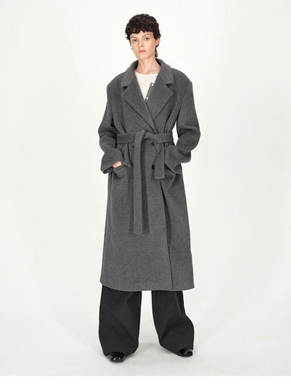 AFTADAWN Gray Double Breasted Half Collar Pocket Long Women&