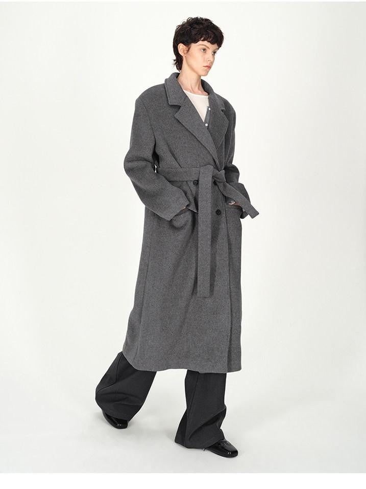 AFTADAWN Gray Double Breasted Half Collar Pocket Long Women&