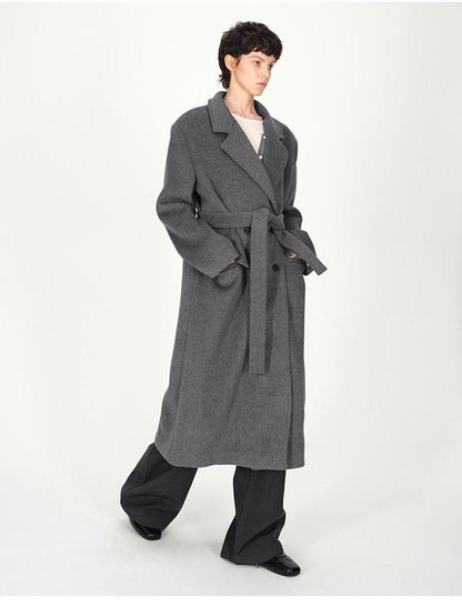 AFTADAWN Gray Double Breasted Half Collar Pocket Long Women&