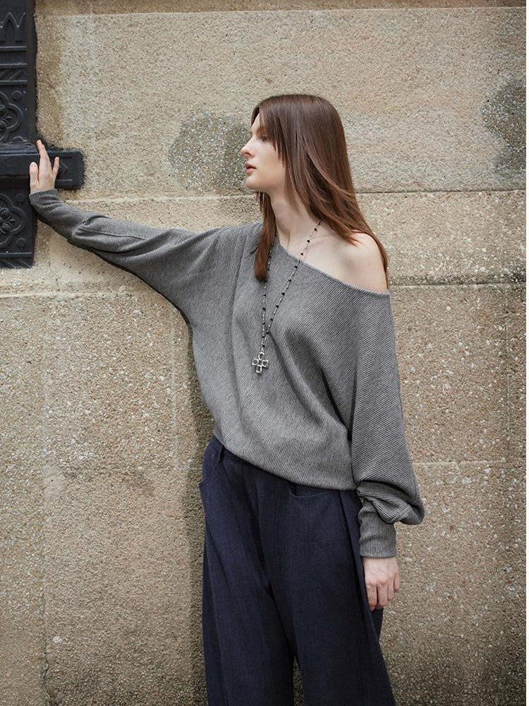 AFTADAWN Gray Embroidered Metallic One Shoulder Women&