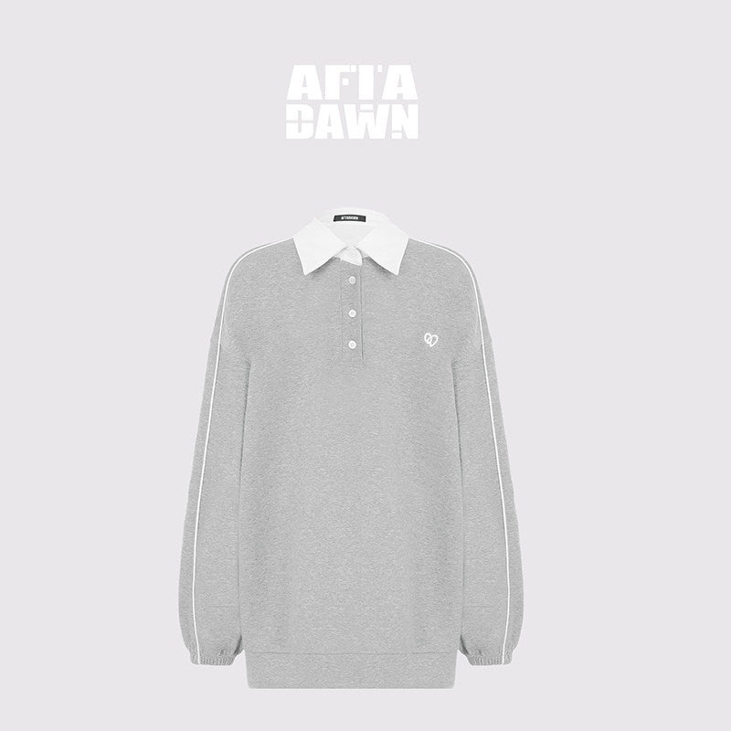 AFTADAWN_Gray_Embroidered_Polo_Collar_Fleece_Pleated_Women&