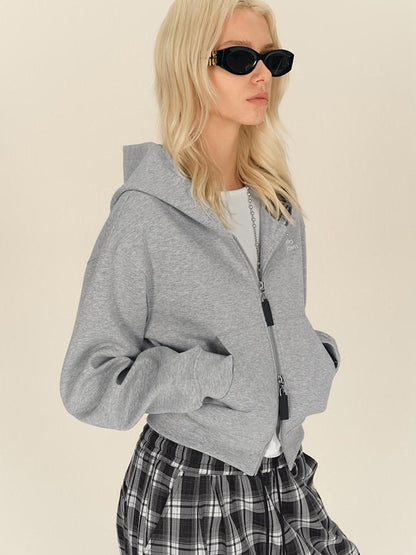 AFTADAWN Gray Plaid Patchwork Double Zipper Women&
