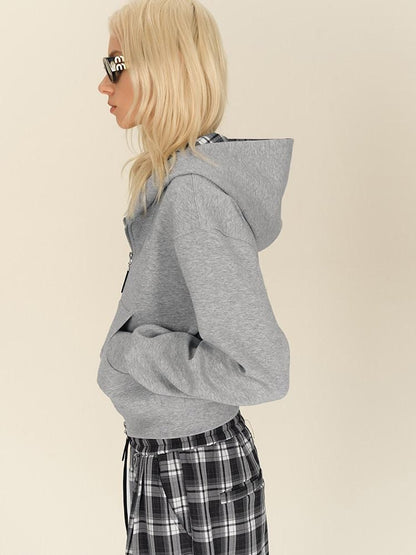 AFTADAWN Gray Plaid Patchwork Double Zipper Women&