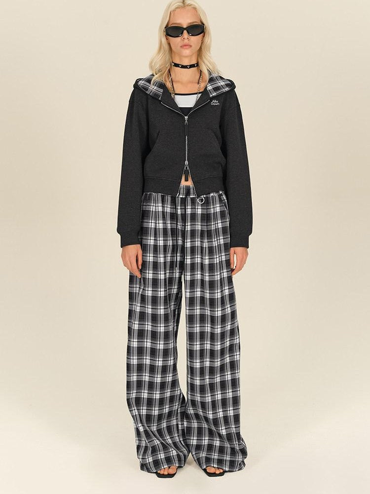 AFTADAWN Gray Plaid Patchwork Double Zipper Women&