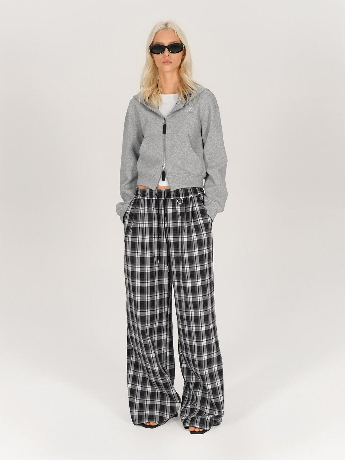 AFTADAWN Gray Plaid Patchwork Double Zipper Women&