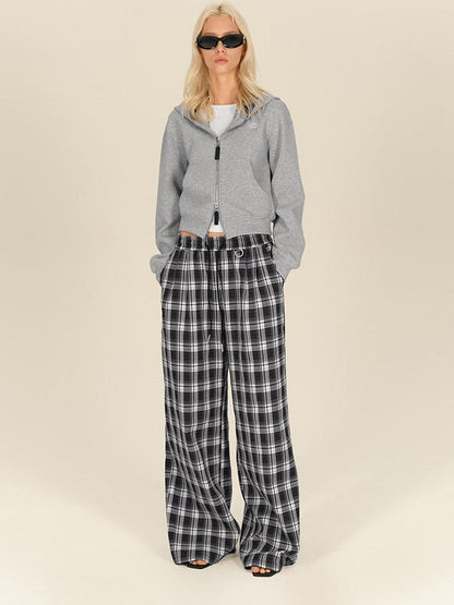 AFTADAWN Gray Plaid Patchwork Double Zipper Women&