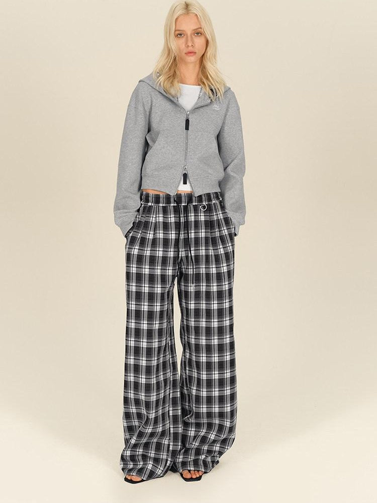 AFTADAWN Gray Plaid Patchwork Double Zipper Women&
